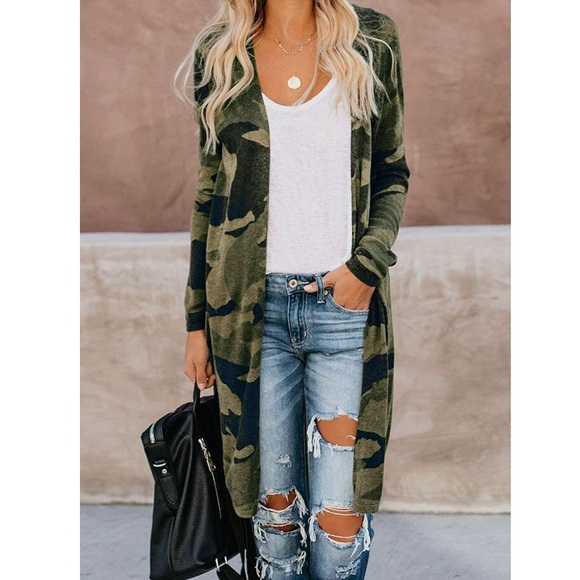 NWT Long Sleeve Camo Print Open Front Cardigan - Picture 1 of 7